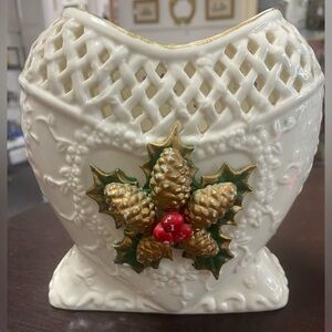 Vintage Heart Shaped Christmas Vase Porcelain